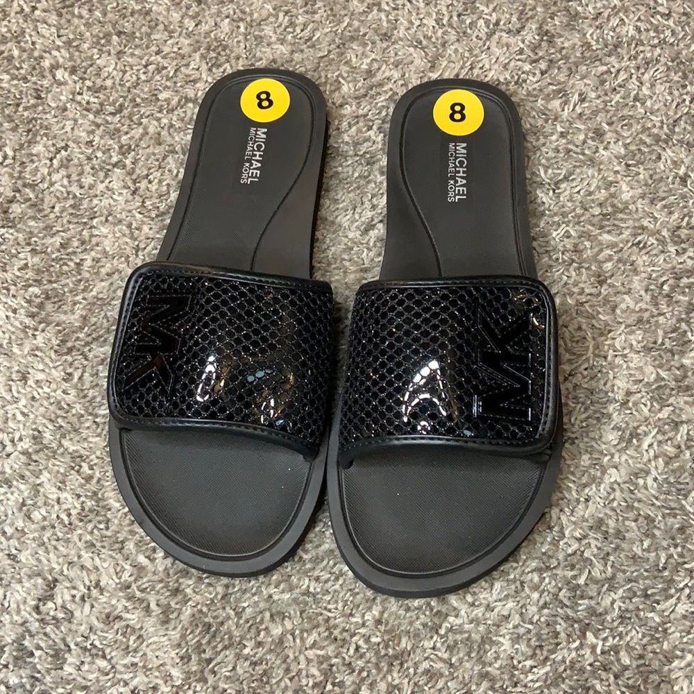 Michael Kors the MK Glitter Slides Black - Picture 4 of 10